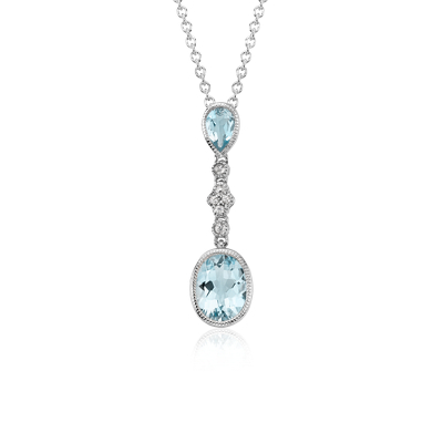 Aquamarine and White Sapphire Pendant in 14k White Gold (9x7mm) | Blue Nile