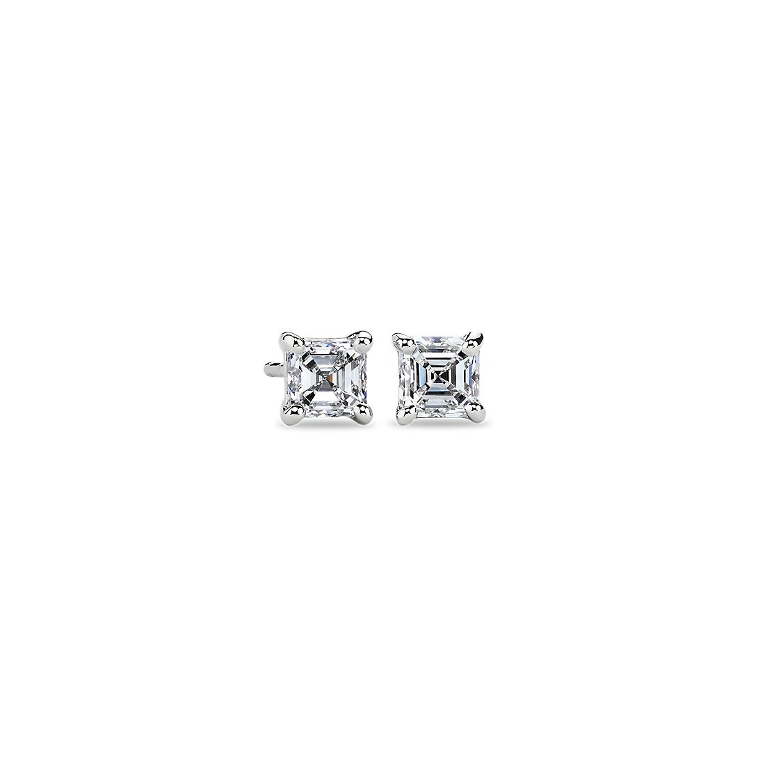Puces d’oreilles diamant Asscher quatre griffes or blanc 14 carats(0,96 carat, poids total)