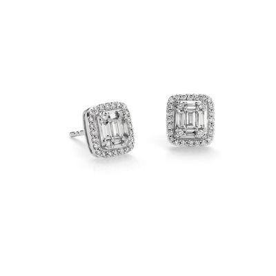 Baguette Diamond Halo Earrings In 18k White Gold Blue Nile