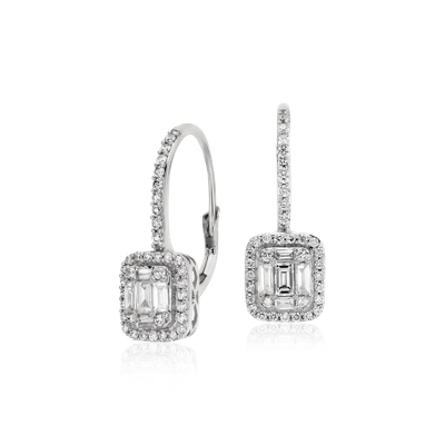 Baguette Diamond Lever Back Drop Earrings In 18k White Gold 3 4 Ct Tw Blue Nile