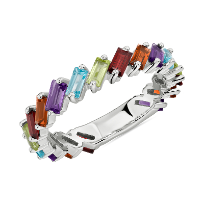Baguette Multi-Gemstone Ring in Sterling Silver