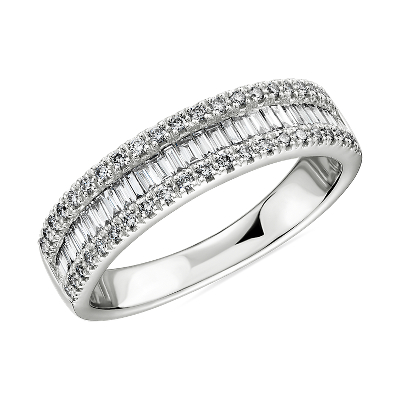 Baguette Cut & Round Pavé Diamond Channel Wedding Band in