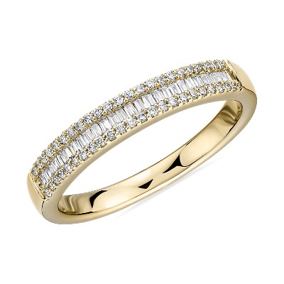 Baguette Cut &amp; Round Pavé Diamond Channel Wedding Band in