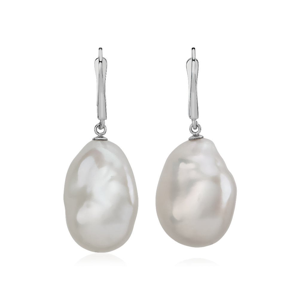 "Baroque Freshwater Cultured Pearl Earrings in 14k White Gold"
