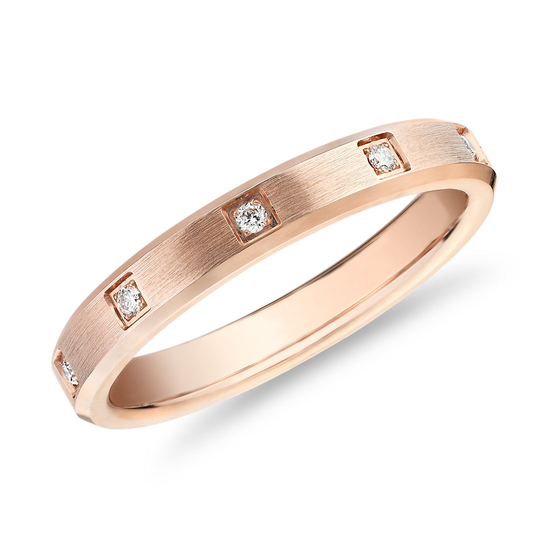 14k 玫瑰金斜边钻石永恒结婚戒指（3 毫米）