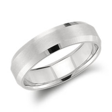 铂金斜边哑光结婚戒指（6 毫米）
