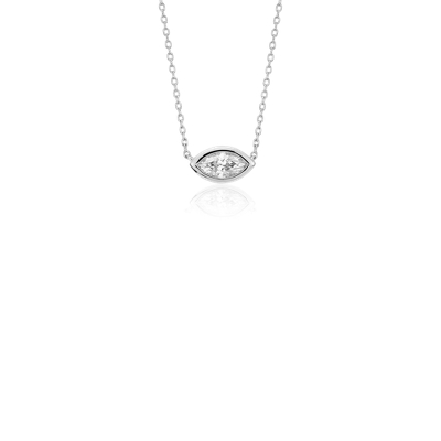 Bezel-Set Marquise-Cut Diamond Pendant in 14k White Gold