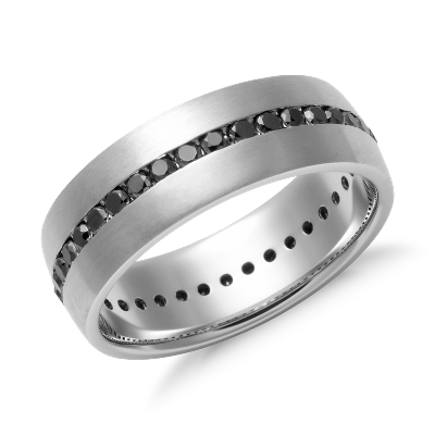 Black Diamond Channel Set Wedding Ring In 14k White Gold 6mm