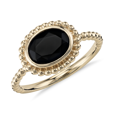 Black Onyx Beaded Ring In 14k Yellow Gold 8x6mm Blue Nile Ae