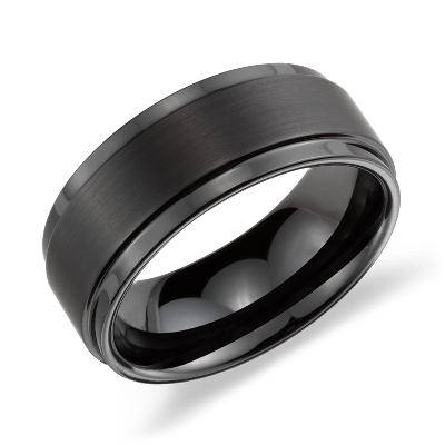 Brushed and Polished Comfort Fit Wedding Ring in Black Tungsten Carbide ...