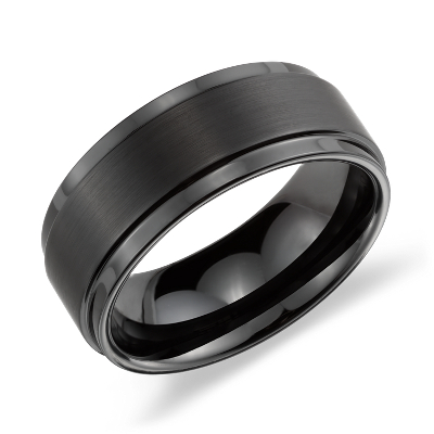 Brushed And Polished Comfort Fit Wedding Ring In Black Tungsten