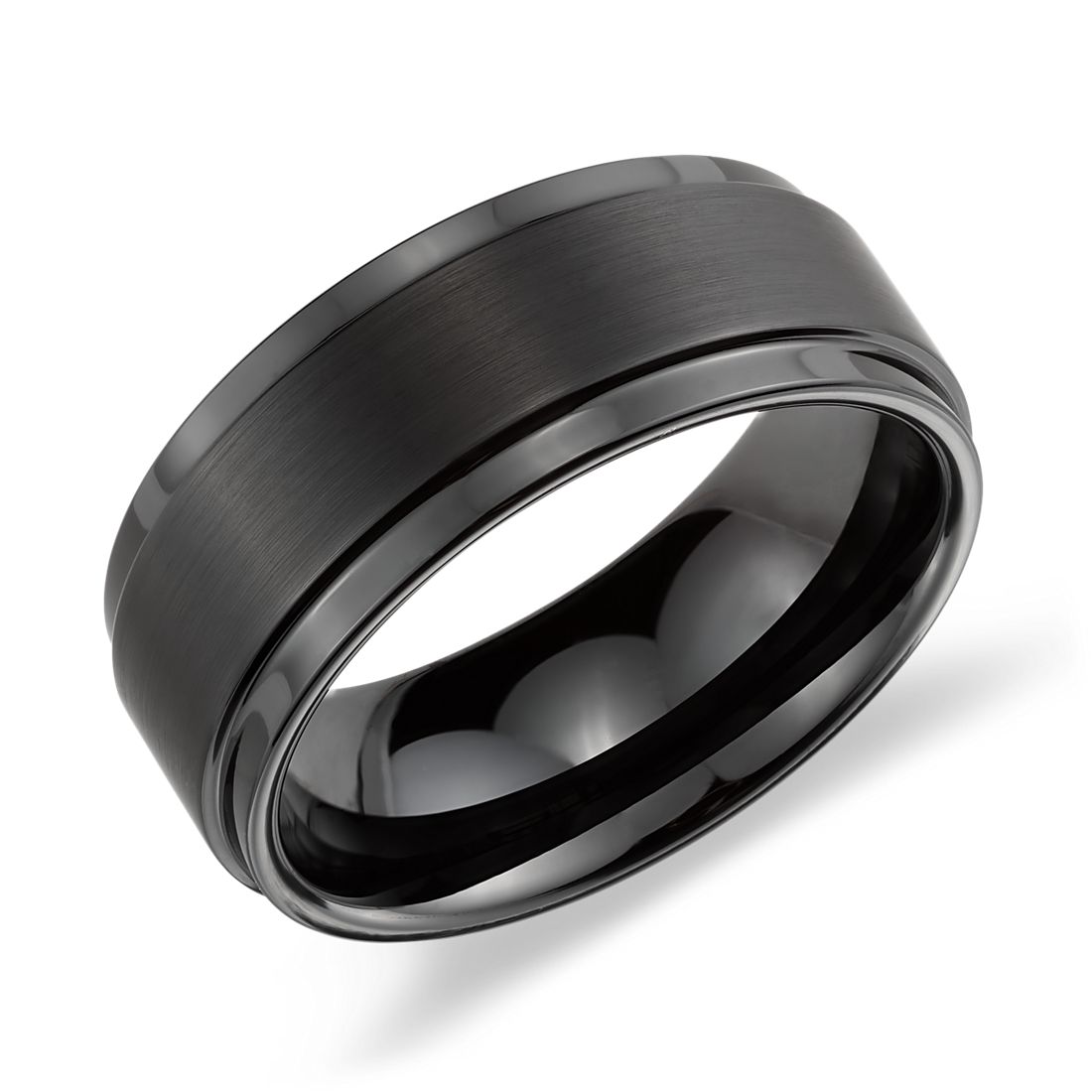 9MM Black Two Tone Tungsten Carbide Mens Brushed Wedding Band Ring Comfort Fit Sizes 8 to 13