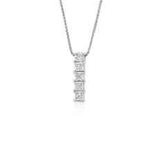 Blue Nile Signature Five-Stone Princess-Cut Diamond Pendant in Platinum (3/4 ct. tw.)