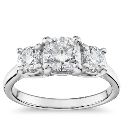 Blue Nile Signature Ideal Three-Stone Duchess Diamond Ring in Platinum