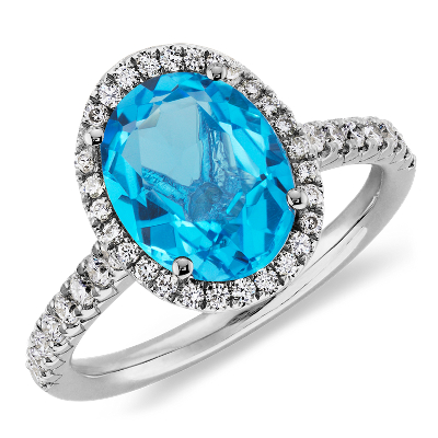 Blue Topaz and Diamond Ring in 18k White Gold (10x8mm) | Blue Nile