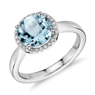 Blue Topaz and Diamond Petite Halo Ring in 14k White Gold (8mm) | Blue Nile