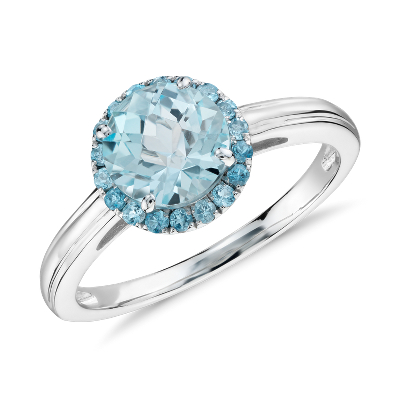 Blue Topaz Halo Ring in 14k White Gold (7mm) | Blue Nile