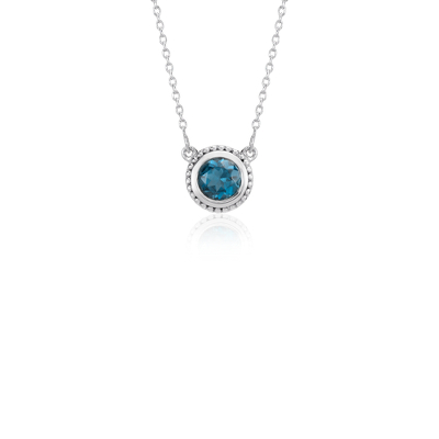 London Blue Topaz Milgrain Necklace in Sterling Silver (5mm) | Blue Nile