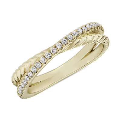 Braided Crossover Diamond Fashion Ring in 14k Yellow Gold (1/8 ct. tw