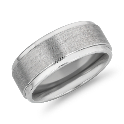 Brushed And Polished Comfort Fit Wedding Ring In White Tungsten