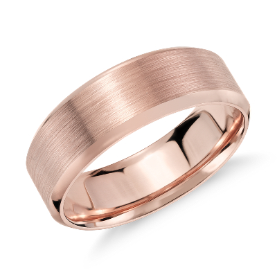 Brushed Beveled Edge Wedding Ring in 14k Rose Gold (7mm ...
