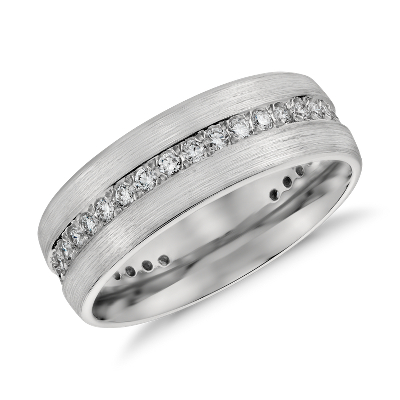 Brushed Diamond Eternity Men's Wedding Ring in Platinum (1