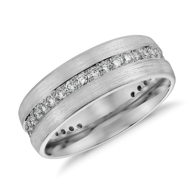 Brushed Diamond Eternity Men's Wedding Ring in 14k White Gold (1/2 ct