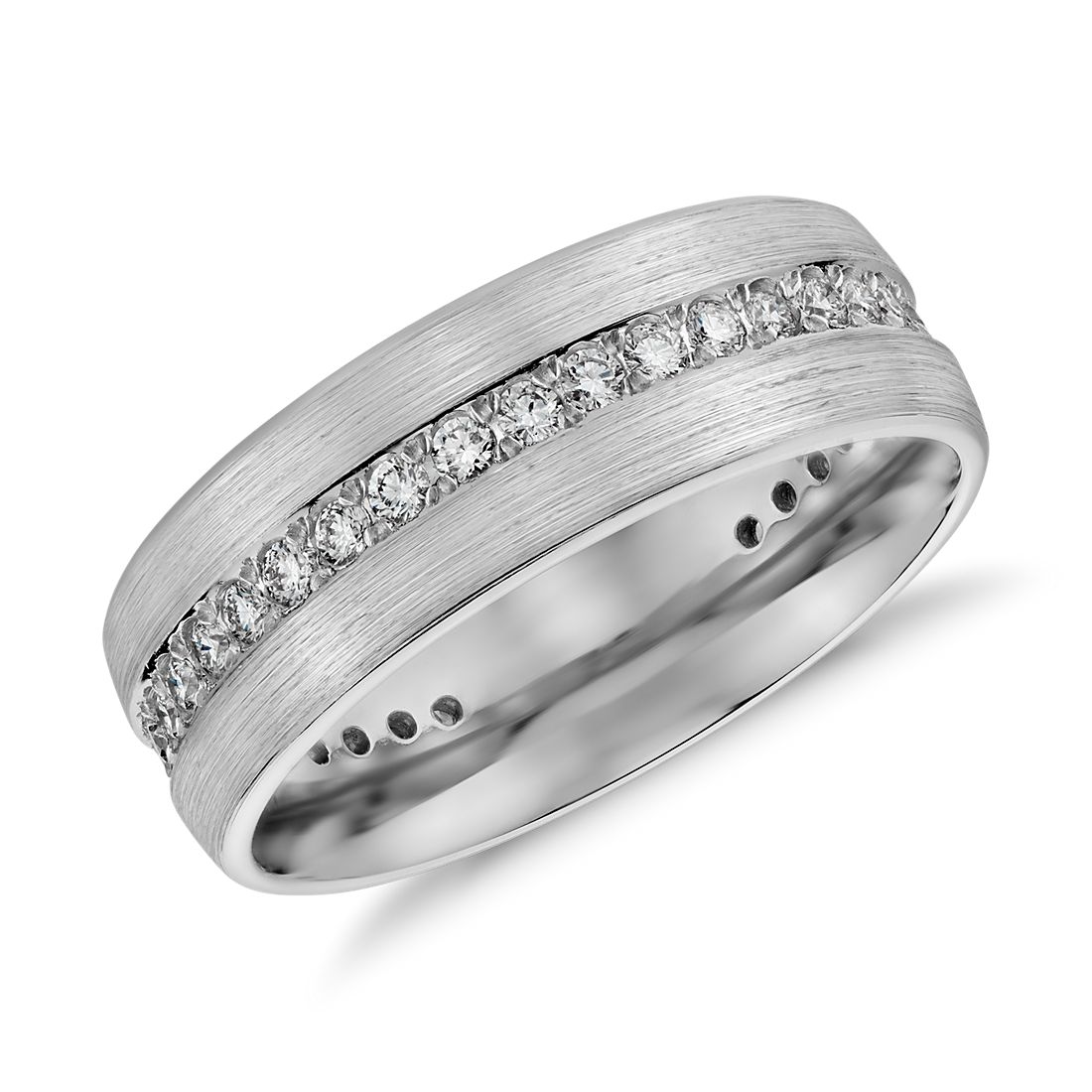 Brushed Diamond Eternity Men's Wedding Ring in 14k White