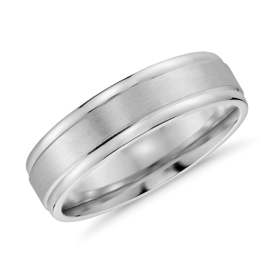 Brushed Inlay Wedding  Ring  in 14k White  Gold 6mm Blue Nile