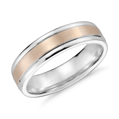 Brushed Inlay Wedding Ring in 14k White and Rose Gold (6mm