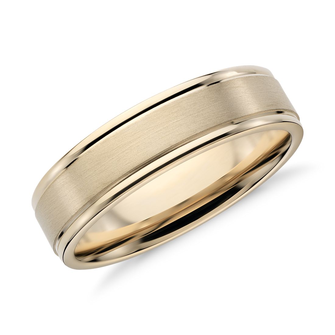 Brushed Inlay Wedding Ring in 14k Yellow Gold 6mm Blue Brushed Inlay Wedding Ring in 14k Yellow Gold 6mm Blue