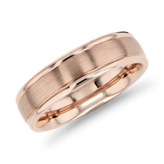 14K 玫瑰金刷亮鑲嵌結婚戒指（6 毫米）