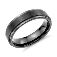 Brushed and Polished Comfort Fit Wedding Ring in Black Tungsten Carbide (6mm) 