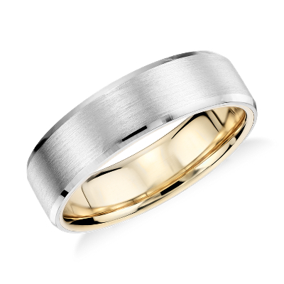 Matte Beveled Edge Wedding Ring In Platinum And 18k Yellow Gold