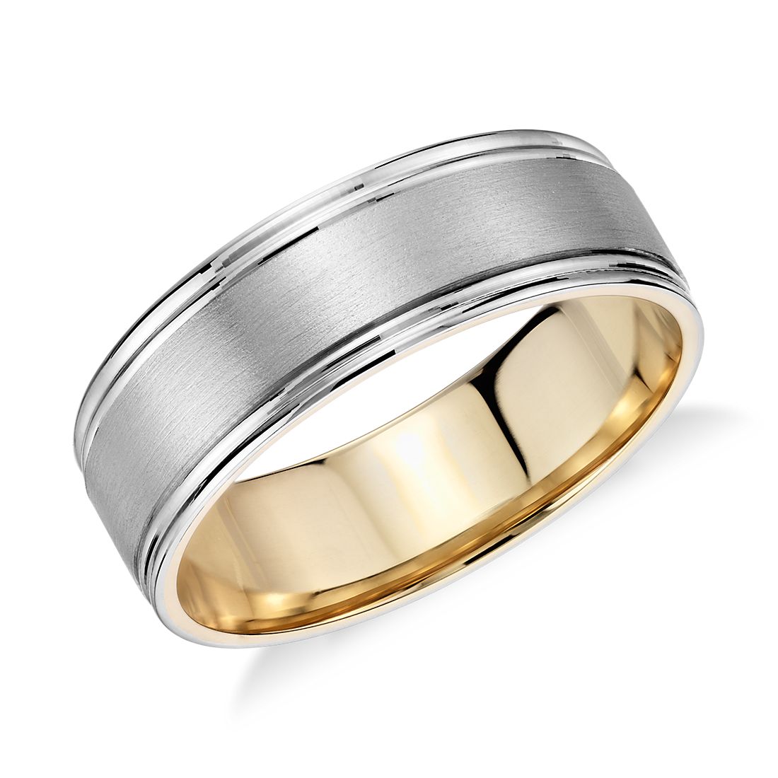 Brushed Inlay Wedding Ring in Platinum and 18k Yellow Gold Brushed Inlay Wedding Ring in Platinum and 18k Yellow Gold