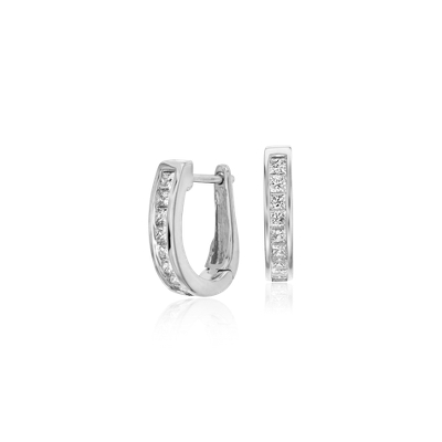 Channel-Set Diamond Huggie Hoop Earrings in 18k White Gold (1/2 ct. tw ...