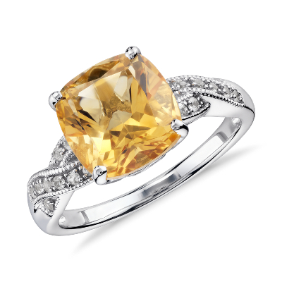 Citrine and White Sapphire Ring in Sterling Silver (9x9mm) | Blue Nile