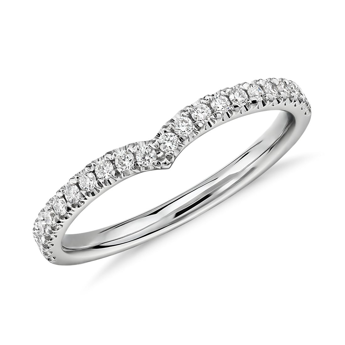 Classic V-Curved Diamond Ring in 14k White Gold 