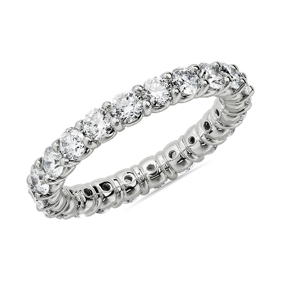 Classic Diamond Eternity and Ridged Wedding Ring Set in 14k White Gold ...