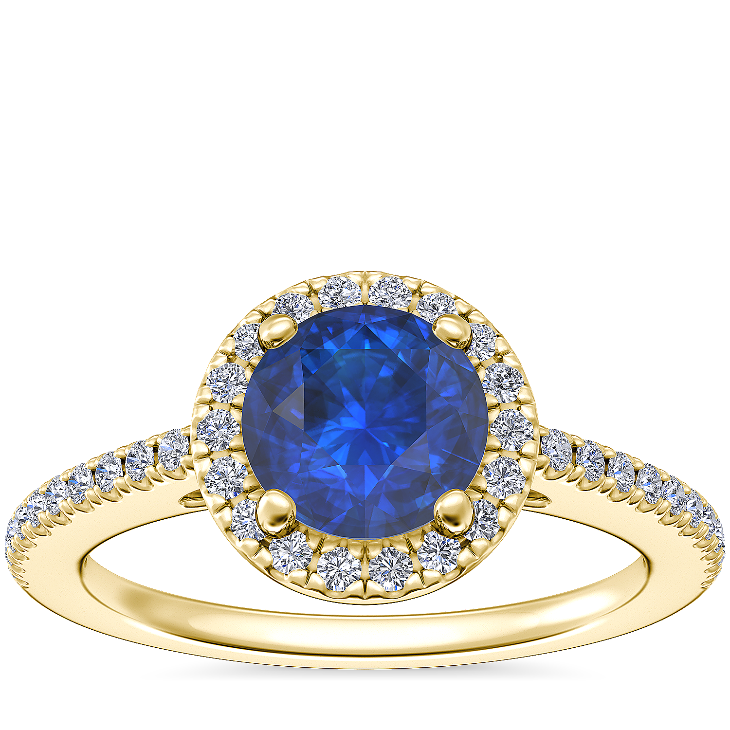 Classic Halo Diamond Engagement Ring with Round Sapphire in 14k Yellow Gold (6mm)