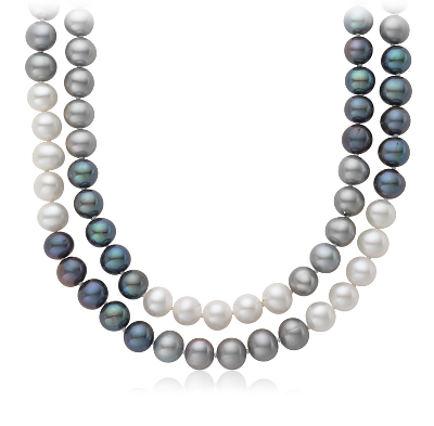 Colorblock Freshwater Cultured Pearl Necklace with Sterling Silver - 36 ...
