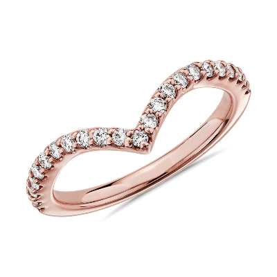 Contemporary V Shaped Diamond Wedding Ring In 14k Rose Gold 1 3 Ct Tw Blue Nile Hk