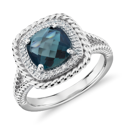 Corda Cushion  Cut  London  Blue  Topaz  Halo Ring  in Sterling 