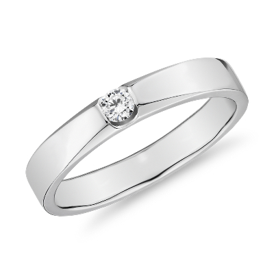 Flush Inset Diamond Male Ring In 14k White Gold 1 10 Ct Tw