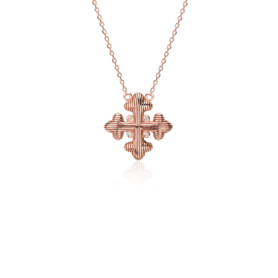 Diamond Cross Necklace with Diamond Accents in 18k Rose Gold | Blue Nile