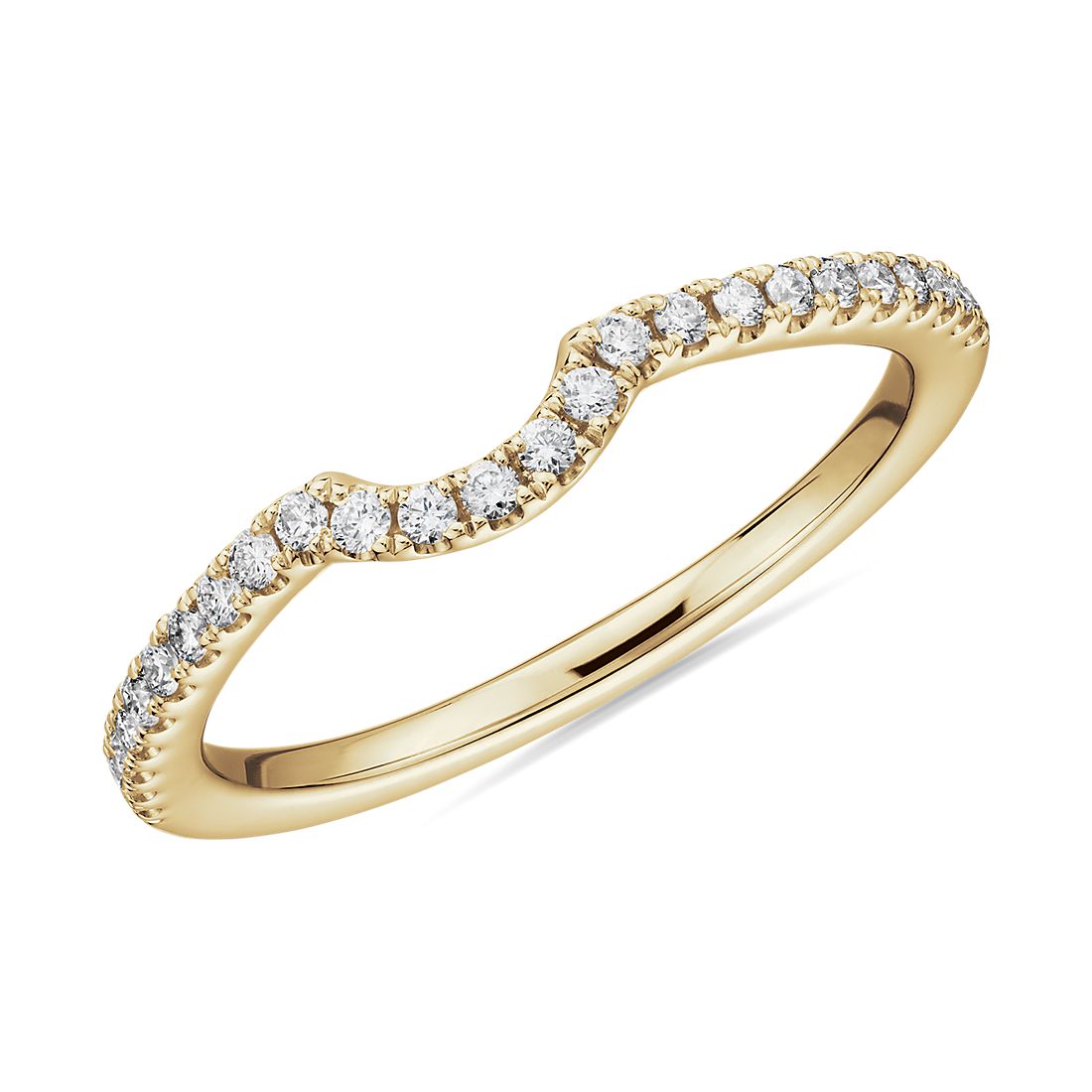 14k 黃金曲線密釘鑽石結婚戒指（1/6 克拉總重量）