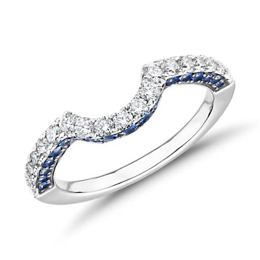 Curved Sapphire and Diamond Ring in 14k White Gold (1/3 ct. tw.) | Blue ...