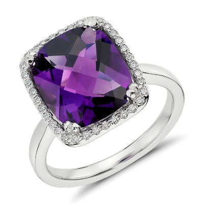 amethyst ring diamond cushion 14k halo cut nile bluenile