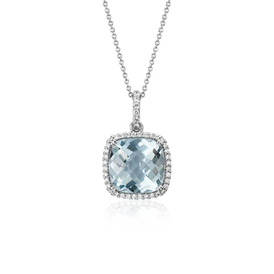 aquamarine halo 14k cushion pendant diamond gold 5mm cut bluenile