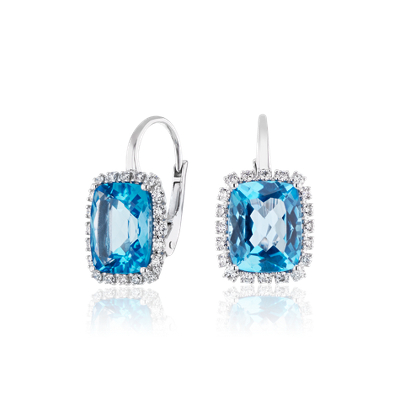 Cushion-Cut Swiss Blue Topaz and Diamond Halo Drop Earrings in 14k ...